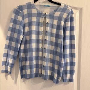 J. McLaughlin Blue and Cream Checkered Cardigan